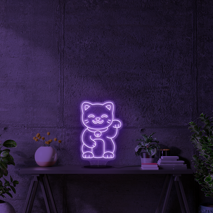 Lucky Cat Battery Neon Sign