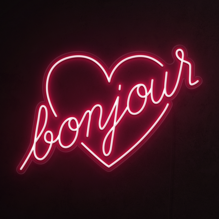Bonjour Heart Neon Sign