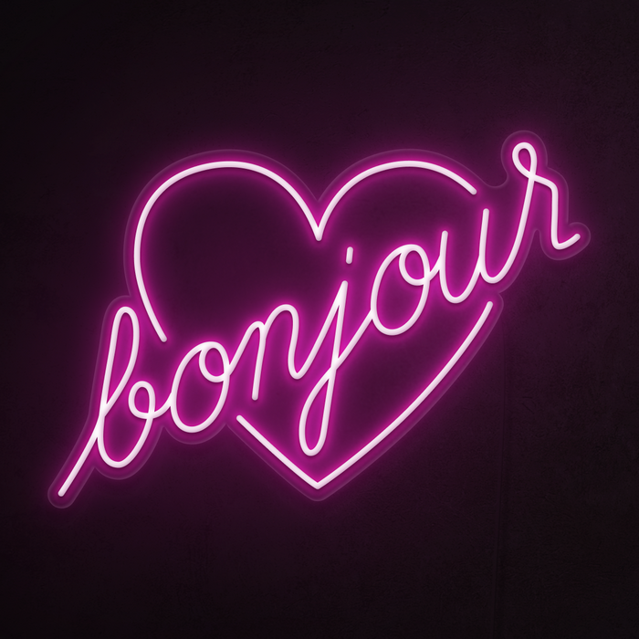 Bonjour Heart Neon Sign