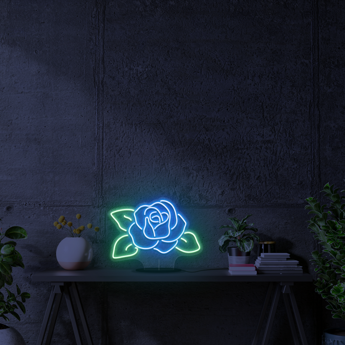 Blue Rose Battery Neon Sign