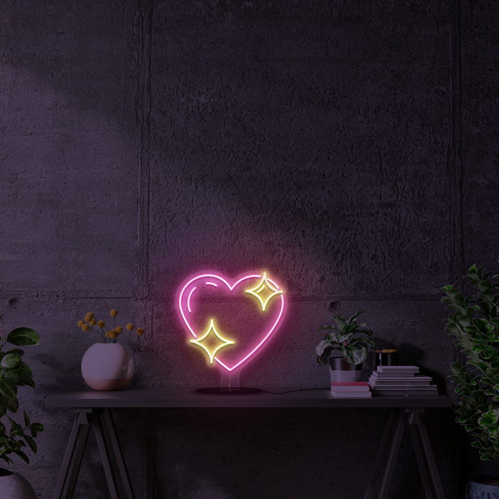 Glitter Heart Emoji Battery Neon Sign