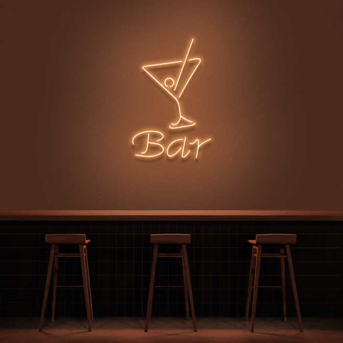 'Bar' + Cocktail Glass Neon Sign